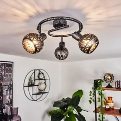 Lampes Industrielles-hofstein Plafonnier Stavik Noir, Argenté, 3 lumières