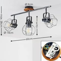 Lampes Vintages & Rétros-hofstein Plafonnier Sundsvall Bois foncé, Noir, 3 lumières