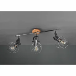 Lampes En Bois-Luminaires Trio Plafonnier Sundsvall Bois foncé, Noir, 3 lumières