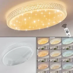 hofstein Plafonnier Suno LED Transparent, Blanc, 1 lumière, Télécommandes
