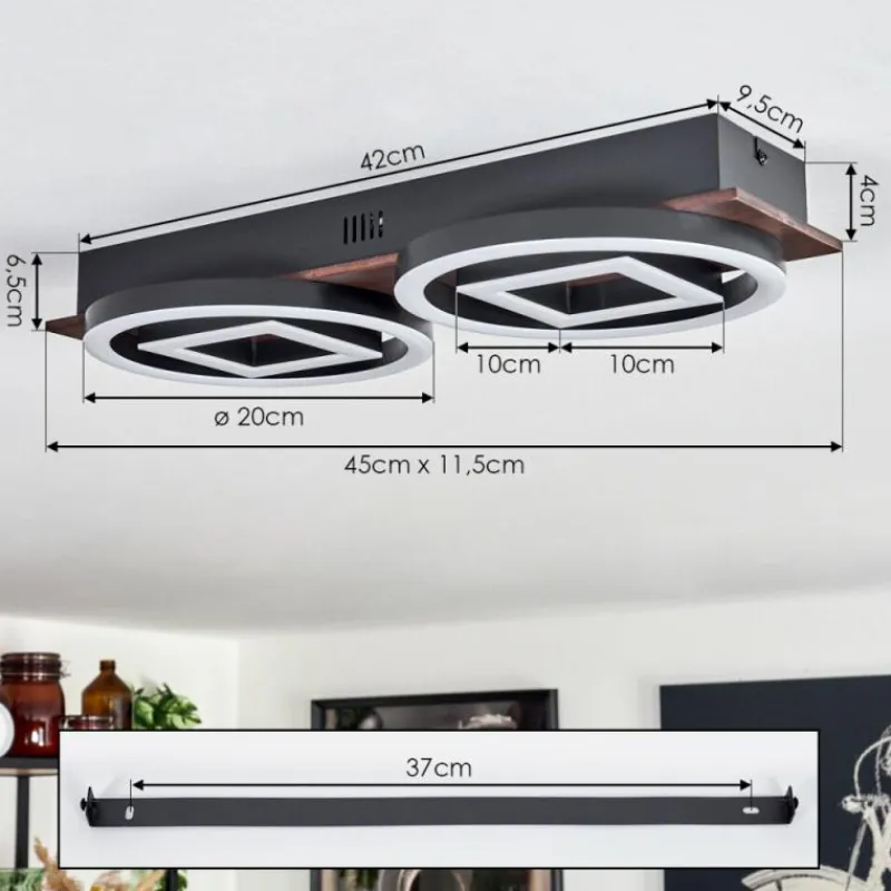 hofstein Plafonnier Taboneira LED Brun foncé, Noir, 2 lumières