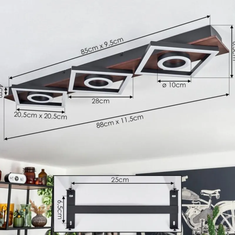 hofstein Plafonnier Taboneira LED Brun foncé, Noir, 3 lumières