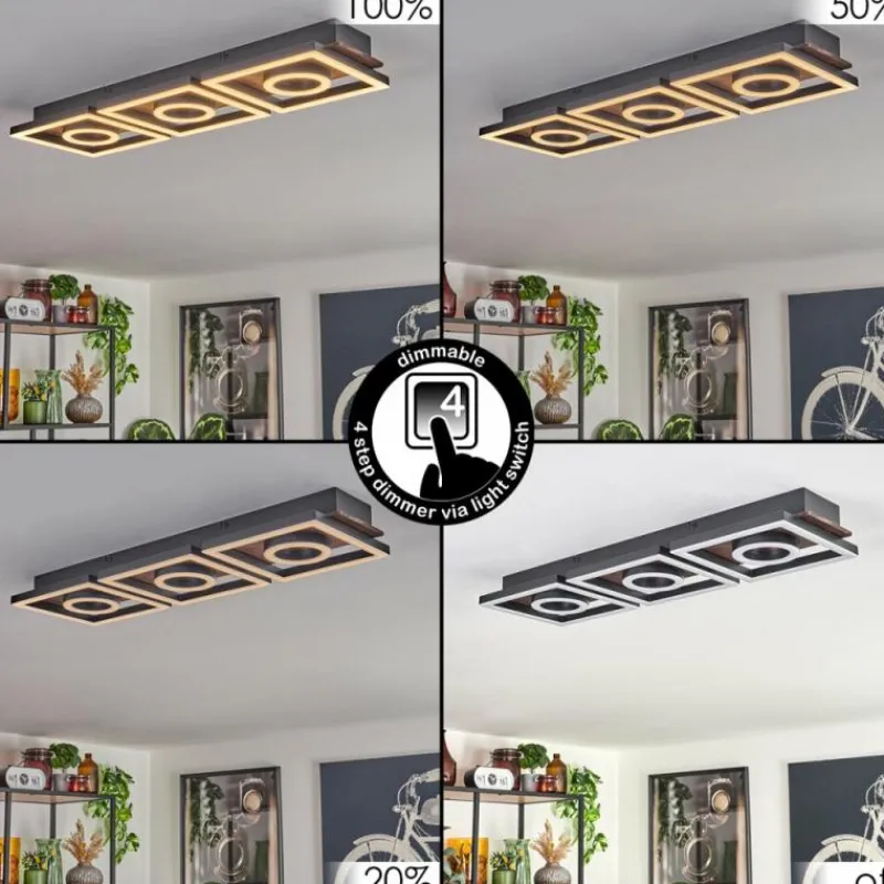 hofstein Plafonnier Taboneira LED Brun foncé, Noir, 3 lumières