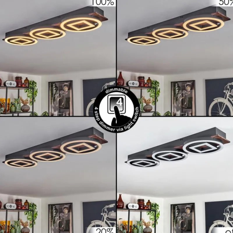 hofstein Plafonnier Taboneira LED Brun foncé, Noir, 3 lumières
