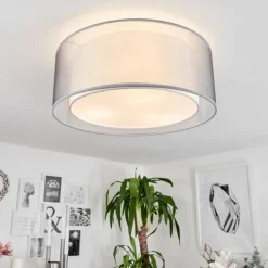 Lampes En Tissu-hofstein Plafonnier Tallaboa Nickel mat, Blanc, 3 lumières