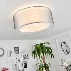 Lampes En Tissu-hofstein Plafonnier Tallaboa Nickel mat, Blanc, 3 lumières