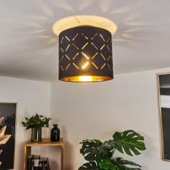 Lampes En Tissu-hofstein Plafonnier Tallaboa Noir, 1 lumière