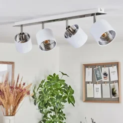 Lampes En Tissu-hofstein Plafonnier Tibro Argenté, Blanc, 4 lumières
