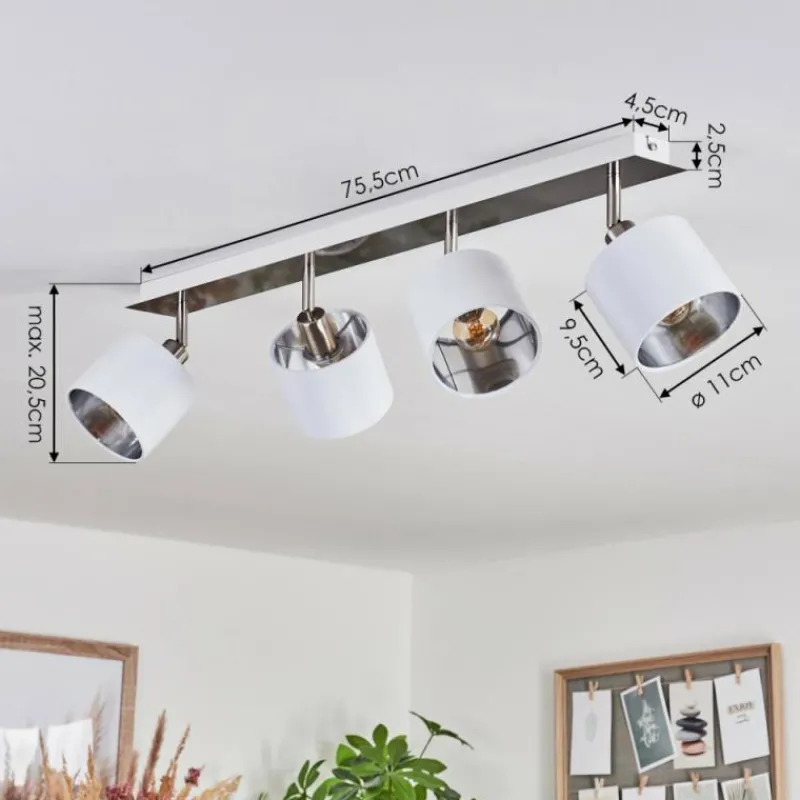 Lampes En Tissu-hofstein Plafonnier Tibro Argenté, Blanc, 4 lumières