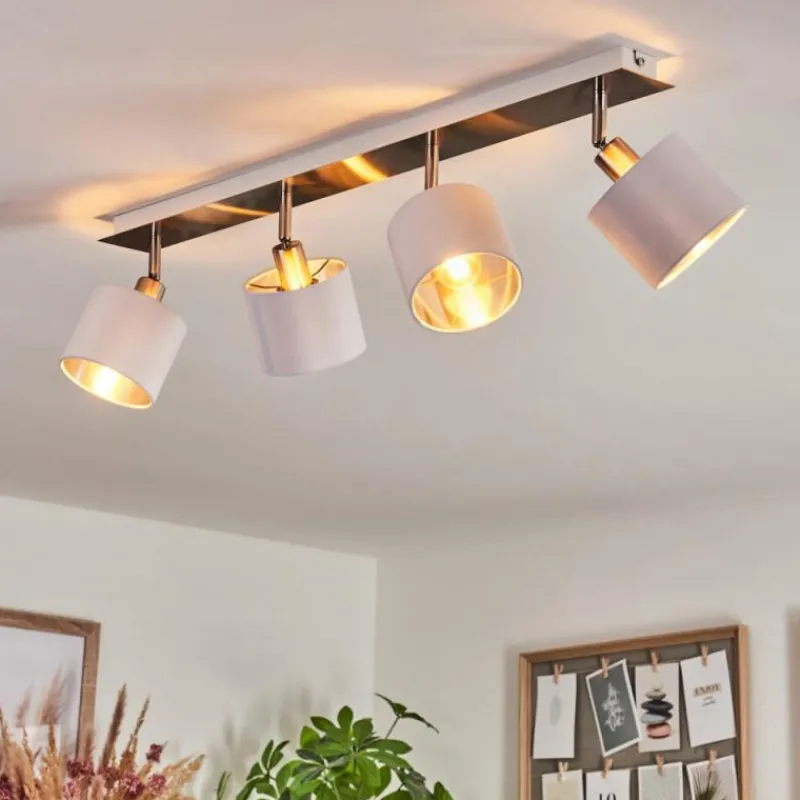 Lampes En Tissu-hofstein Plafonnier Tibro Argenté, Blanc, 4 lumières