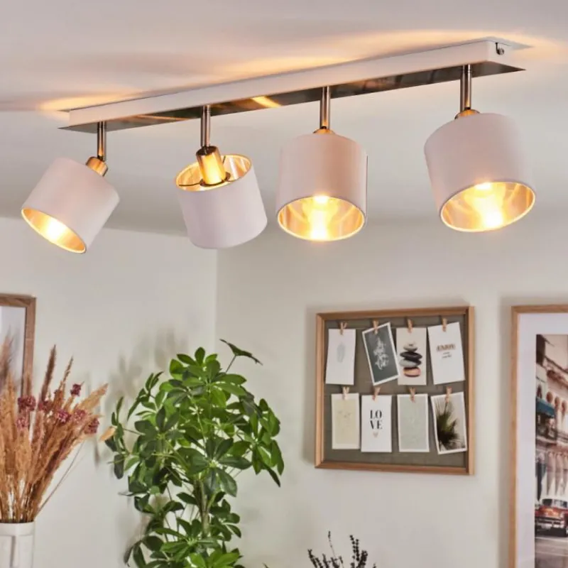 Lampes En Tissu-hofstein Plafonnier Tibro Argenté, Blanc, 4 lumières