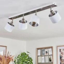 Lampes En Tissu-hofstein Plafonnier Tibro Argenté, Blanc, 4 lumières