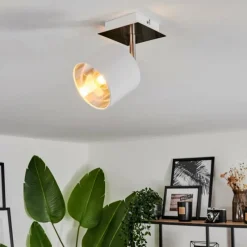 Lampes En Tissu-hofstein Plafonnier Tibro Nickel mat, Blanc, 1 lumière