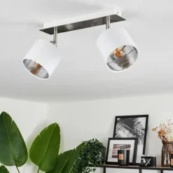 Lampes En Tissu-hofstein Plafonnier Tibro Nickel mat, Blanc, 2 lumières