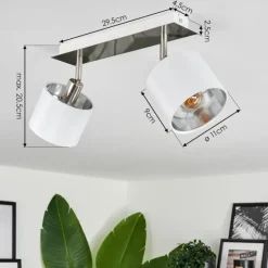 Lampes En Tissu-hofstein Plafonnier Tibro Nickel mat, Blanc, 2 lumières