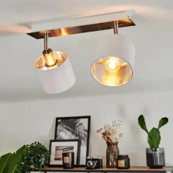 Lampes En Tissu-hofstein Plafonnier Tibro Nickel mat, Blanc, 2 lumières