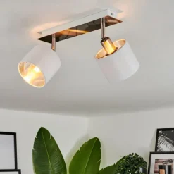 Lampes En Tissu-hofstein Plafonnier Tibro Nickel mat, Blanc, 2 lumières