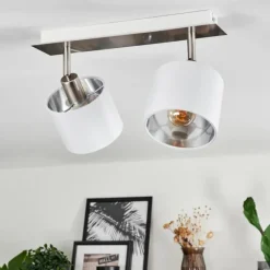 Lampes En Tissu-hofstein Plafonnier Tibro Nickel mat, Blanc, 2 lumières