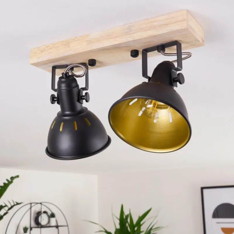 Lampes Dorées-hofstein Plafonnier Tina Bois foncé, Noir, 2 lumières