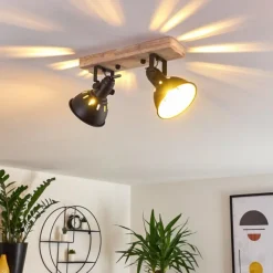 Lampes Dorées-hofstein Plafonnier Tina Bois foncé, Noir, 2 lumières