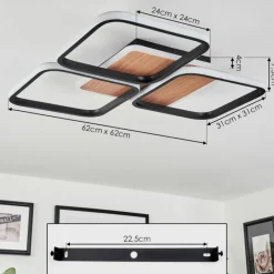 Luminaires Scandinaves-hofstein Plafonnier Tiutiella LED Brun, Couleur bois, Noir, 1 lumière