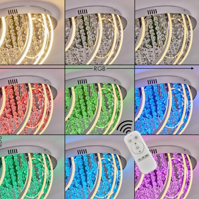 hofstein Plafonnier Toirano LED Chrome, Scintillant, Argenté, Blanc, 2 lumières, Télécommandes, Changeur de couleurs