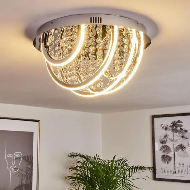 hofstein Plafonnier Toirano LED Chrome, Scintillant, Argenté, Blanc, 2 lumières, Télécommandes, Changeur de couleurs