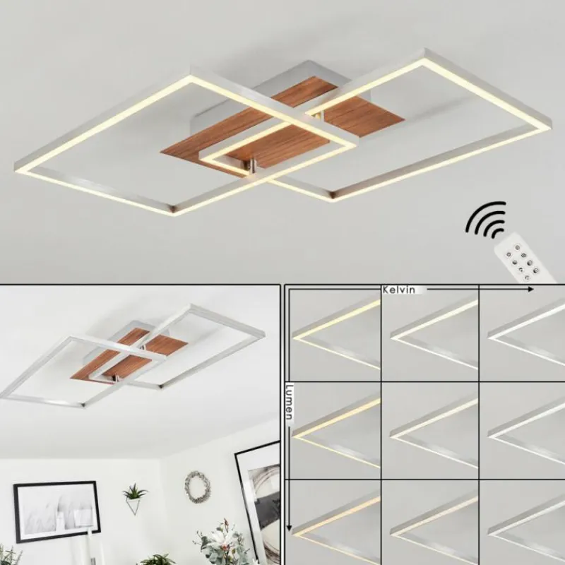 hofstein Plafonnier Torres LED Nickel mat, 2 lumières, Télécommandes