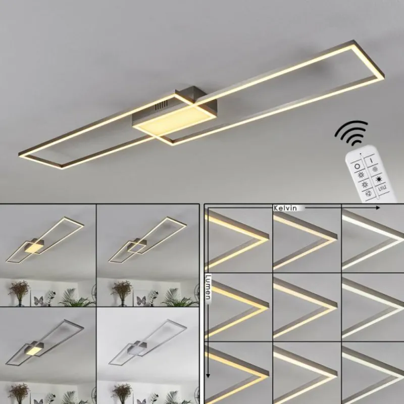 hofstein Plafonnier Torresella LED Nickel mat, 2 lumières, Télécommandes