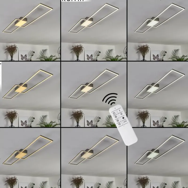 hofstein Plafonnier Torresella LED Nickel mat, 2 lumières, Télécommandes