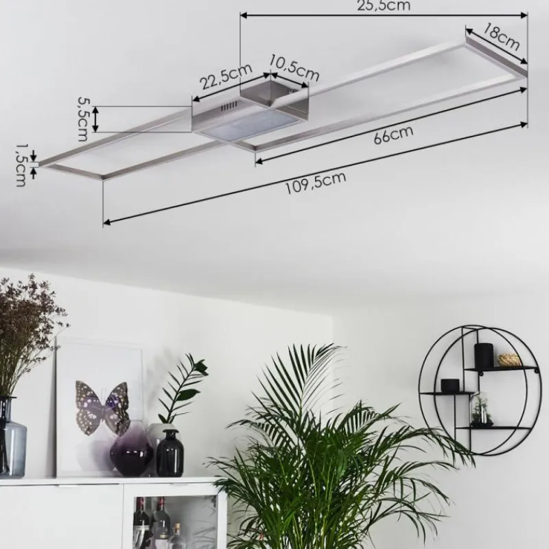 hofstein Plafonnier Torresella LED Nickel mat, 2 lumières, Télécommandes