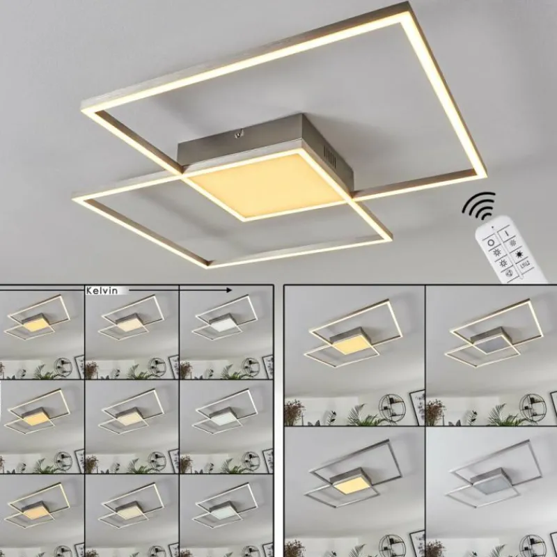hofstein Plafonnier Torresella LED Nickel mat, 2 lumières, Télécommandes