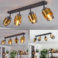 Suspension Verre Fumé-hofstein Plafonnier Traak Noir, 4 lumières