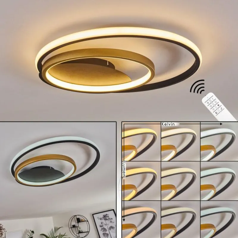 Lampes Dorées-hofstein Plafonnier Trapani LED Or, Noir, 1 lumière, Télécommandes, Changeur de couleurs