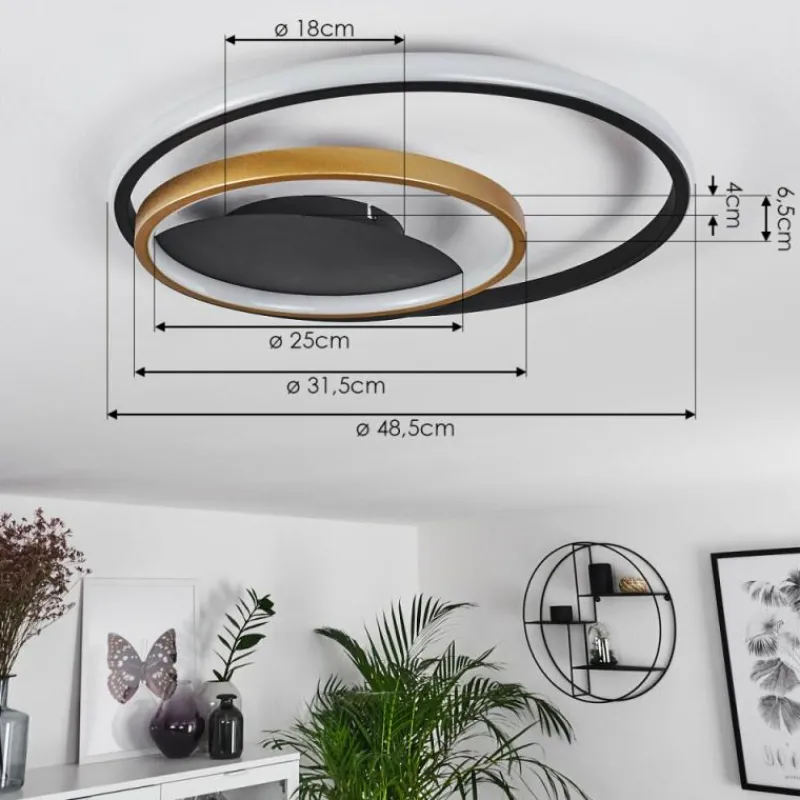 Lampes Dorées-hofstein Plafonnier Trapani LED Or, Noir, 1 lumière, Télécommandes, Changeur de couleurs