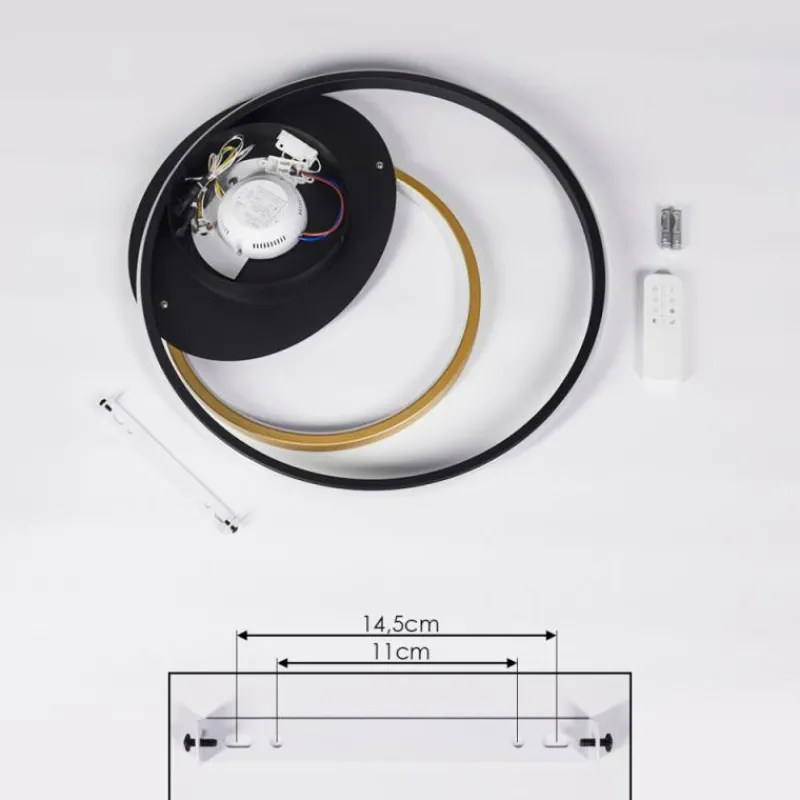 Lampes Dorées-hofstein Plafonnier Trapani LED Or, Noir, 1 lumière, Télécommandes, Changeur de couleurs