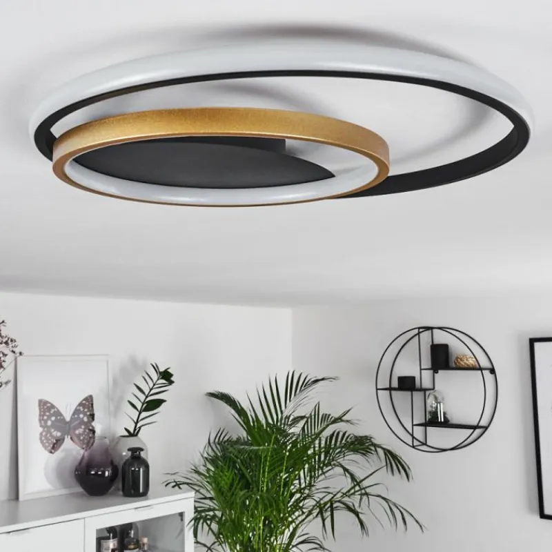 Lampes Dorées-hofstein Plafonnier Trapani LED Or, Noir, 1 lumière, Télécommandes, Changeur de couleurs