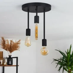 Lampes Vintages & Rétros-hofstein Plafonnier Travesias Noir, 3 lumières