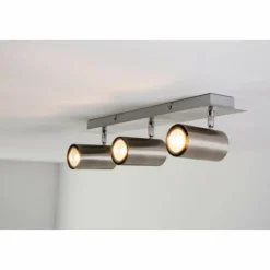 Luminaires Trio Plafonnier Trio 8024 Acier inoxydable, Nickel mat, 3 lumières* Spots Et Projecteurs
