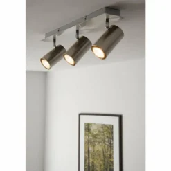Luminaires Trio Plafonnier Trio 8024 Acier inoxydable, Nickel mat, 3 lumières* Spots Et Projecteurs