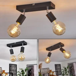 Lampes Vintages & Rétros-hofstein Plafonnier Tulla Chrome, Noir, 2 lumières