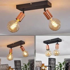 hofstein Plafonnier Tulla Cuivre, Noir, 2 lumières* Spots Et Projecteurs