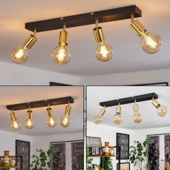 Lampes Vintages & Rétros-hofstein Plafonnier Tulla Laiton, Noir, 4 lumières