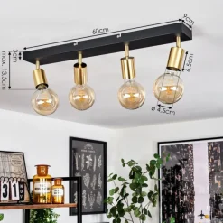 Lampes Vintages & Rétros-hofstein Plafonnier Tulla Laiton, Noir, 4 lumières