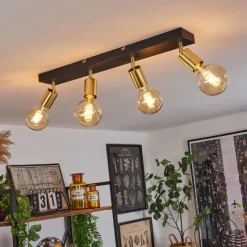 Lampes Vintages & Rétros-hofstein Plafonnier Tulla Laiton, Noir, 4 lumières