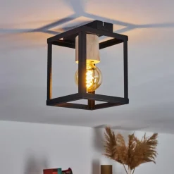 Lampes Vintages & Rétros-hofstein Plafonnier Turiza Bois foncé, Noir, 1 lumière