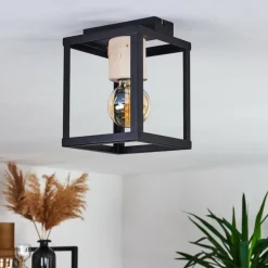 Lampes Vintages & Rétros-hofstein Plafonnier Turiza Bois foncé, Noir, 1 lumière