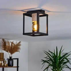 Lampes Vintages & Rétros-hofstein Plafonnier Turiza Bois foncé, Noir, 1 lumière