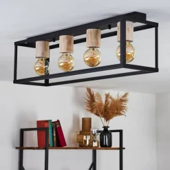 Lampes Vintages & Rétros-hofstein Plafonnier Turiza Bois foncé, Noir, 4 lumières