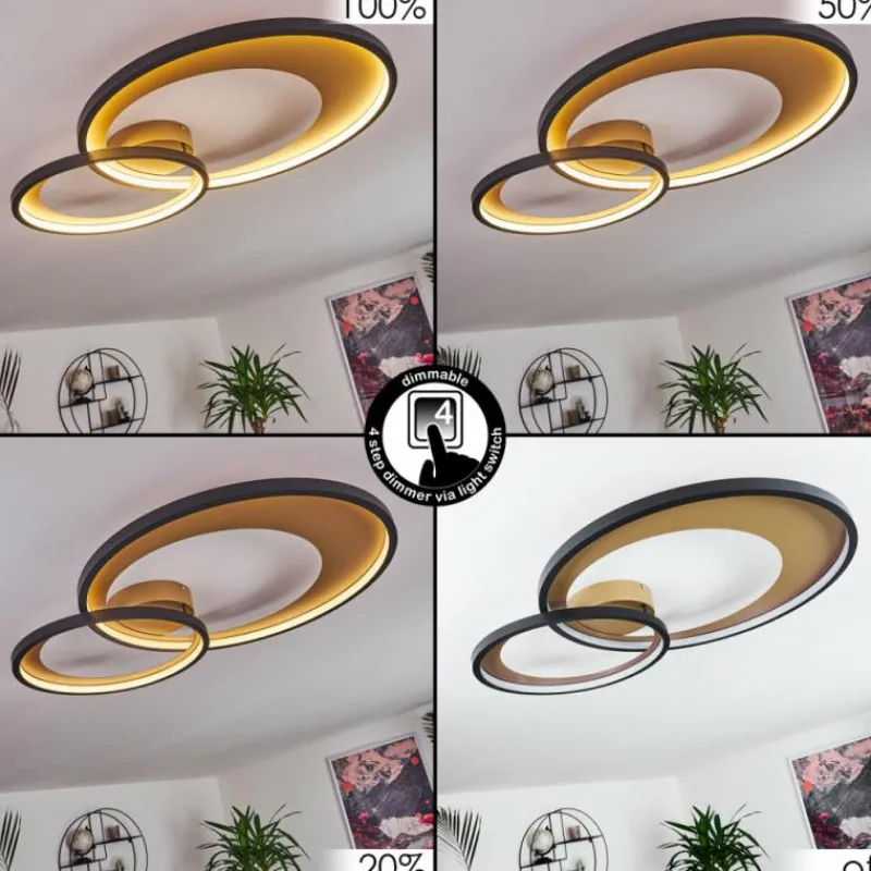 Lampes Dorées-hofstein Plafonnier Tuzik LED Or, Noir, 1 lumière